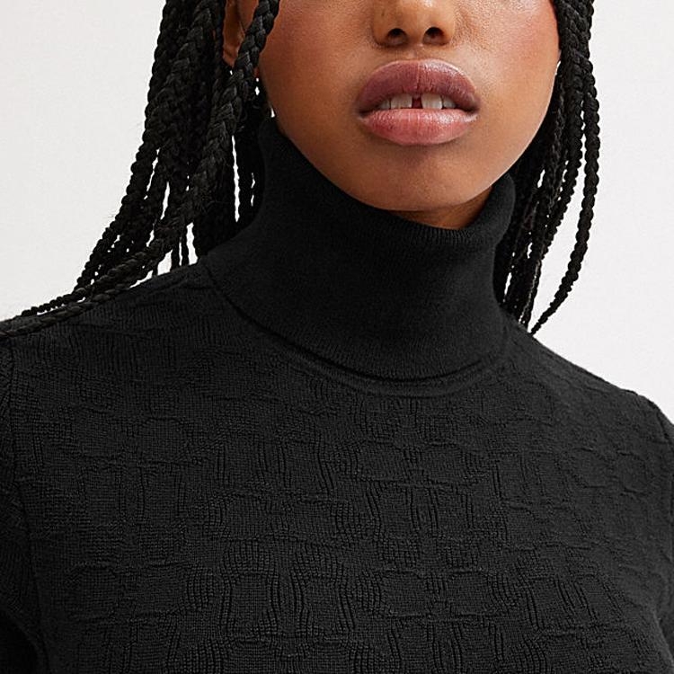 Coach Solid Color Knitted High Neck Long Sleeve Dress Women dresses Black CN706-BLK