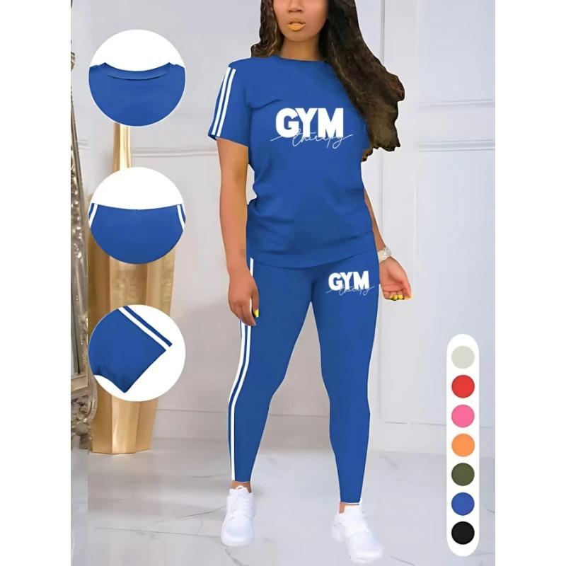 2Pcs Women Oversized Short Sleeve Top Soft High Waist Long Pants Comfort Yoga Training Suit