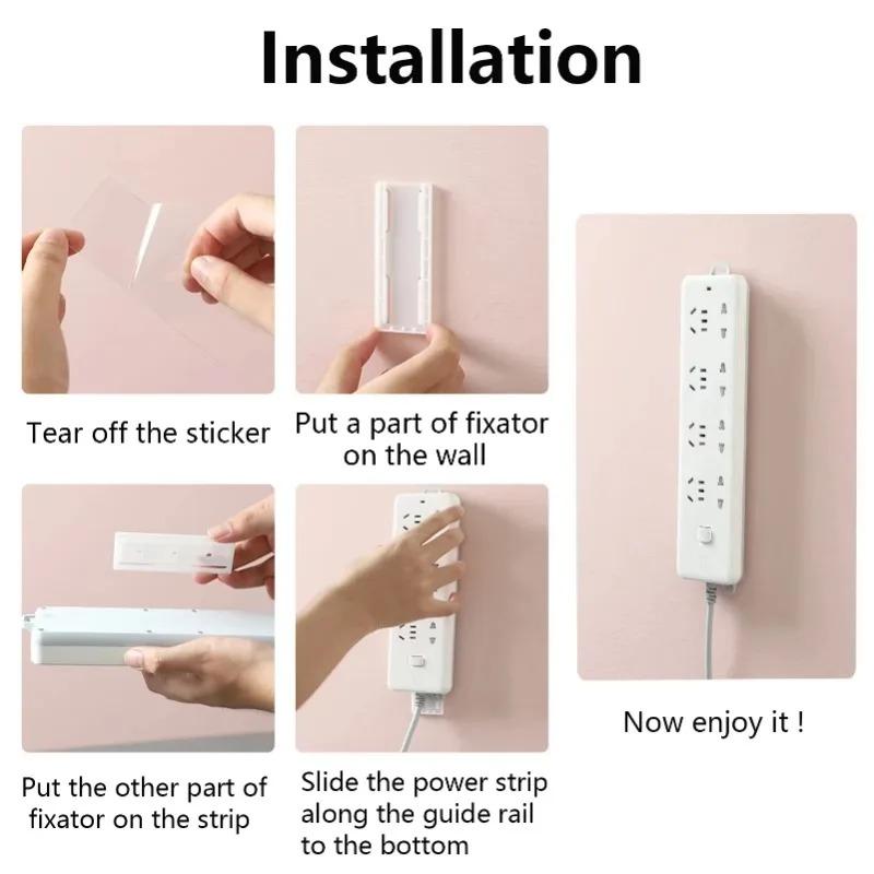 1-4pc Self-adhesive Power Strip Organizer Fixer Wire Socket Power Strip Hanging Sliding Rail Plastic Home Cable Plug Holder Rack