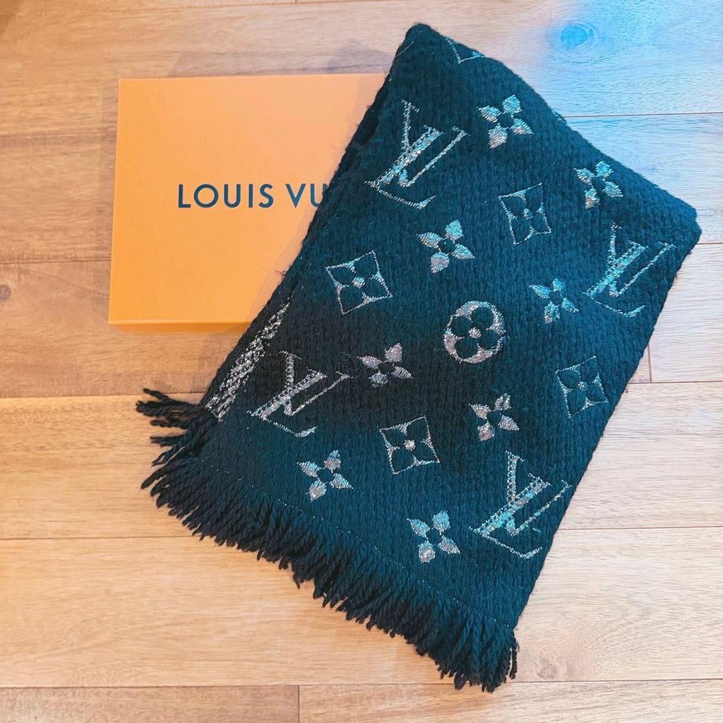 Used Louis Vuitton Scarf Black Echarpe Logo Mania Shine