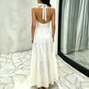 Women's Sleeveless Halter Maxi Dress Crisscross Ruched Backless Tiered A-line Swing