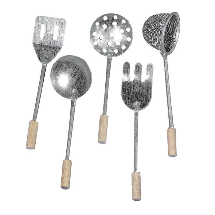 Ustensiles de cuisine en métal / bois, 8 cm, 5 pces, 5 sortes
