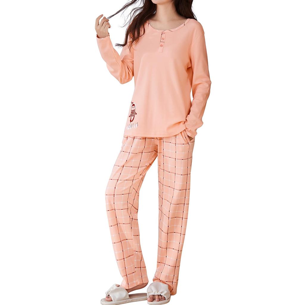 Up2Fantasy Long Sleeve Loungewear Set for Cotton Crew Cute Women's Pajamas, Spring, 100% Neck, Breathable, Soft, Moisture-Wicking, Quick-Drying,