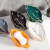 Leaf Soap Holder Ceramic Self Drainage Installation for Shower Bathroom Kitchen Sink Sponge Brush Fun Bar Soap Tray Organizers