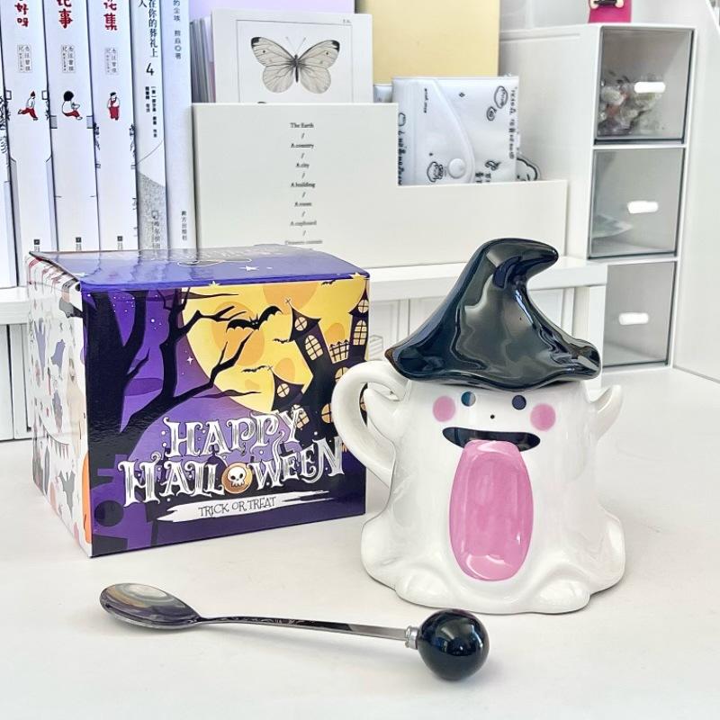 

Хэллоуинская кружка-привидение керамическая кружка в форме эльфа с крышкой кофейная кружка подарок на день рождения для девочки сувенир 301-400ml