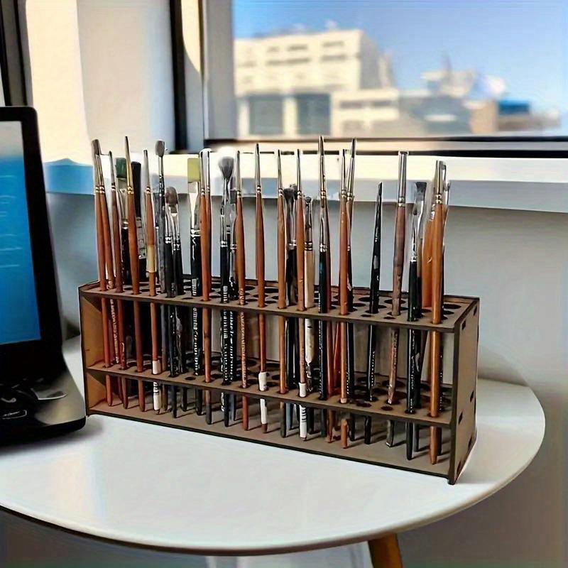 67Holes Wall Mount Premium Wooden Brush Holder Artist Desk Organizer Pencil Paint Brushes Display Storage Box Paint Brush Holder