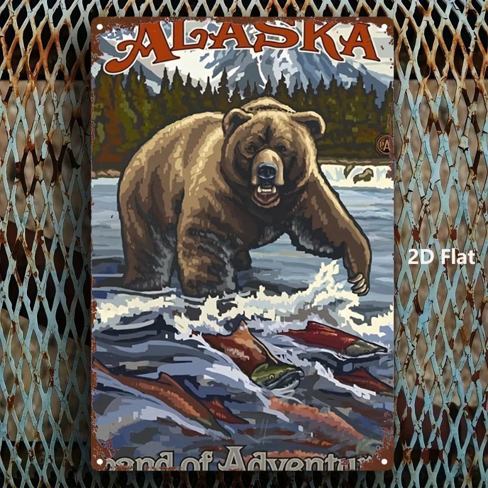 DORA Tin Sign Bear Metal Tin Sign Retro Wall Art for Bar Garage Decor Alaskan Brown Bear 20x30cm（7.8x11.8inch）