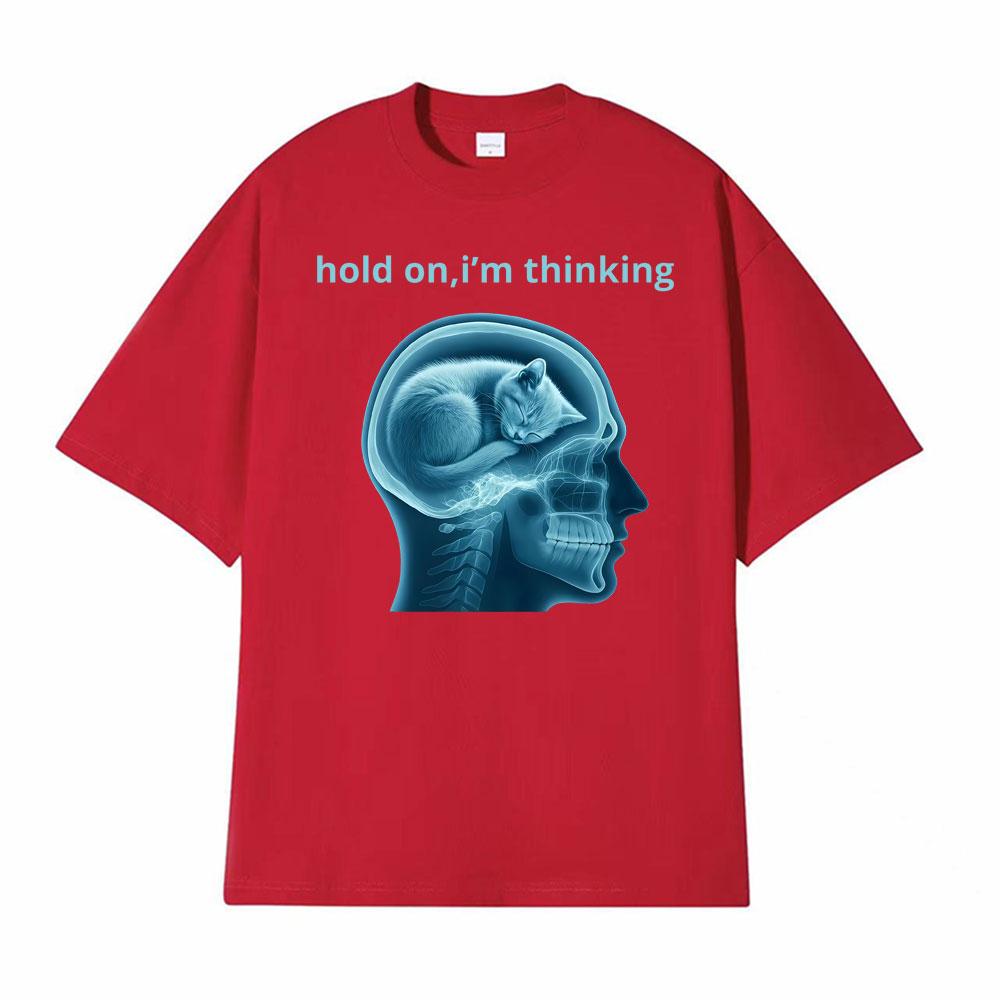 

Hold on Im Thinking Silly Cat Meme TShirt Mens Clothing Vintage Fashion Tshirts Short Sleeve Cotton Casual T Shirt Streetwear S