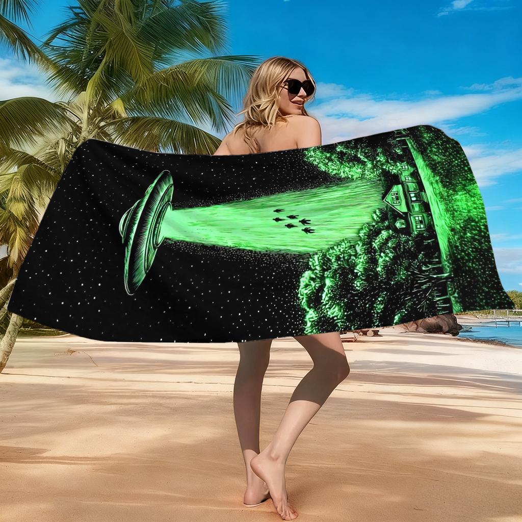 1Pc Ufo Funny Picture Beach Towel Quick-Drying Towel For Beach Pool Sport Yoga Gym Home Towel Gift For Friends Sand Free Towel