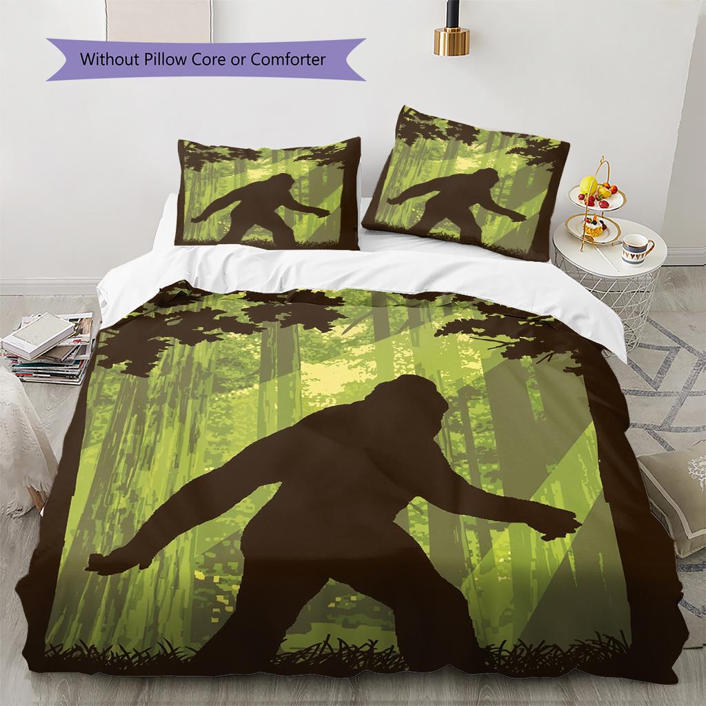 Bigfoot Pattern Bedding Home Decoration Birthday & Festival Gift (1 * duvet cover + 2 * pillowcase, without core)