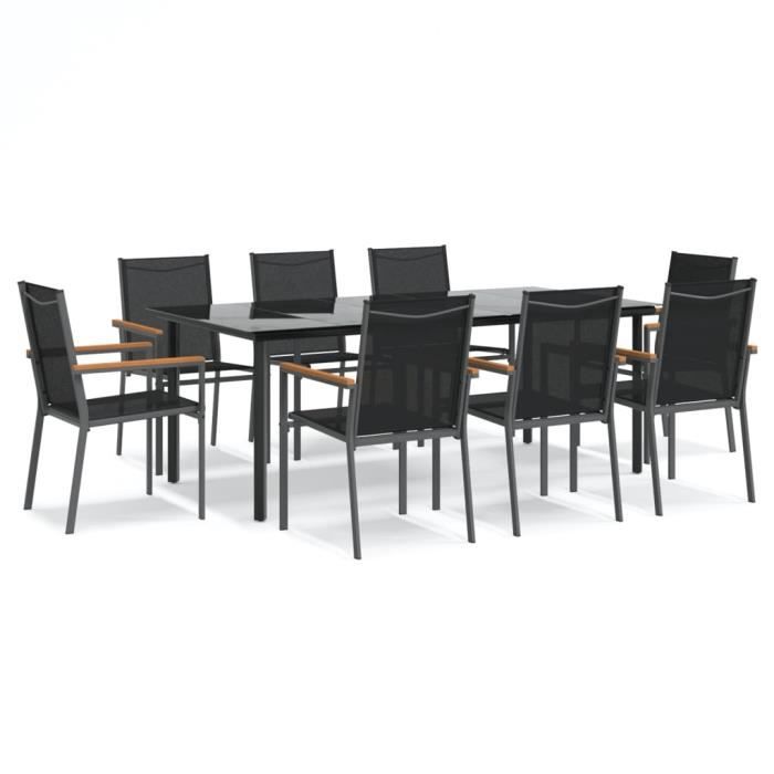 VidaXL Garden Dining Set 9 Pcs Black Textilene and Steel 3187048