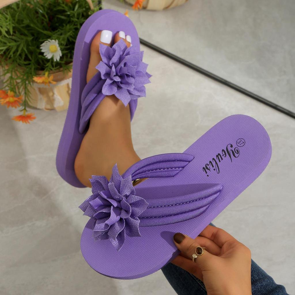 Women's Plus Size Flower Thong Flip-Flops - Unisex Summer Couple's Flat Sandals
