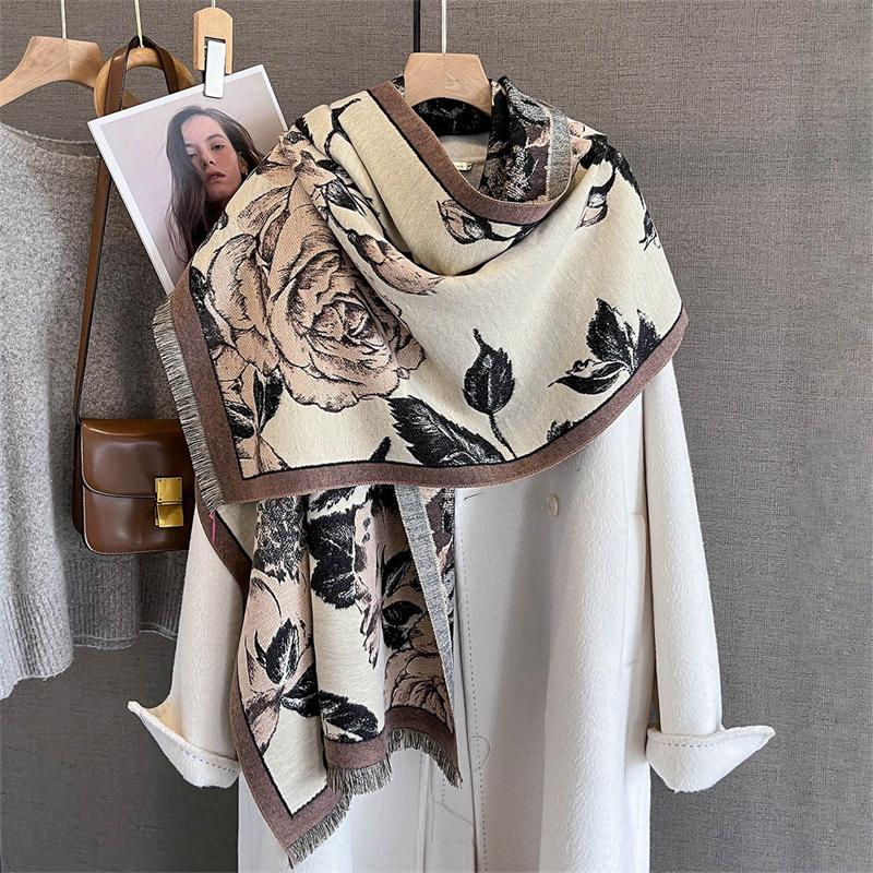 Travel Poncho Warm Cashmere Scarf Women  Luxury Thick Blanket Winter Bufanda Shawl Print New Wraps Pashmina Female Stoles