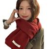 Red Knitted Woolen Scarf Women'S Winter Simple Luxury Solid Color Warm Neck