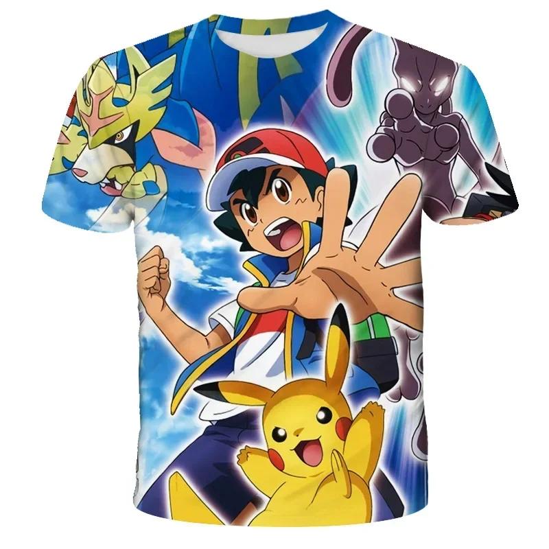 2025 Children's 3D Short-sleeved Cosplay Anime Pikachu T Shirt Fashion Casual T-shirt Pokemon Boys and Girls T-shirt Children's Clothing 7-13