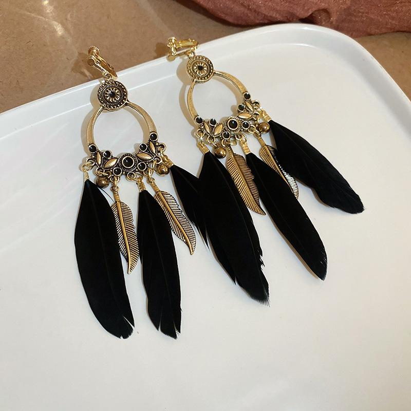 Bohemian Ethnic Style Feathers Fringed Earrings Ear Hooks Personalized Vacation Wind Ears