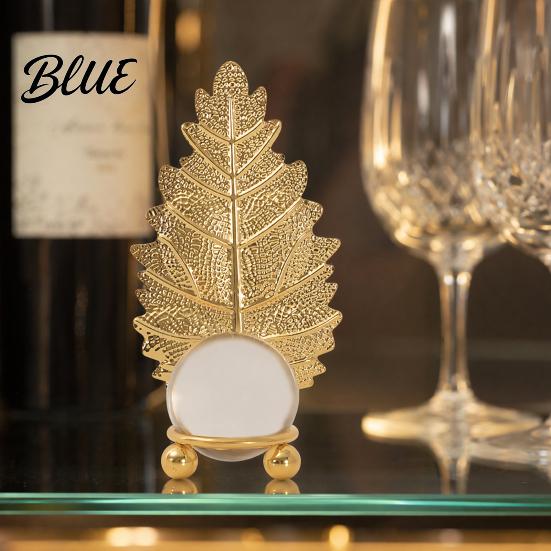 Soft Light Shadow Decor Faux Crystal Ball with Gold Leaf Stand Metal Statue