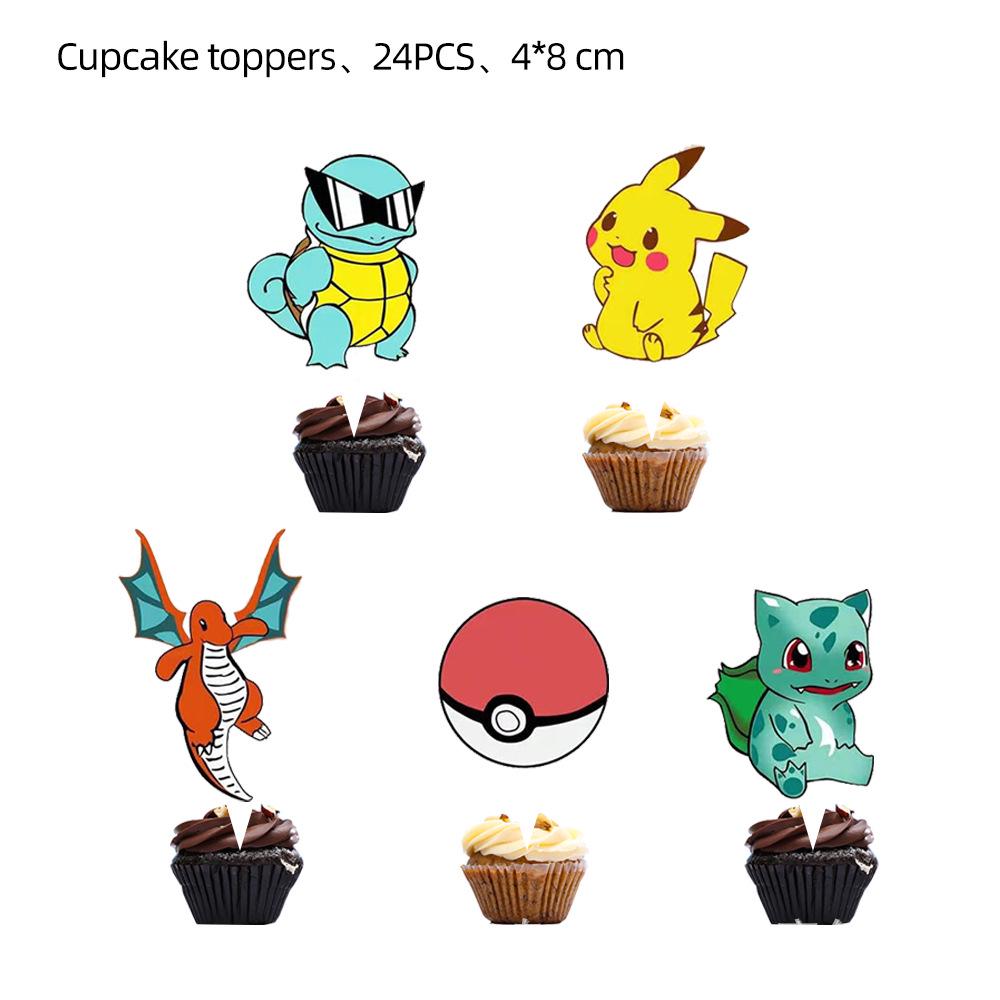 Pikachu Party Set: Pokemon Birthday Bunting, Cake Toppers, Balloons, and Swirl Decorations
