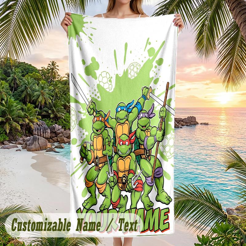 Teenage Mutant Ninja Turtles Beach Towel, Personalized Custom Text, Quick Dry Soft Large Towel For Swimming Pool Travel