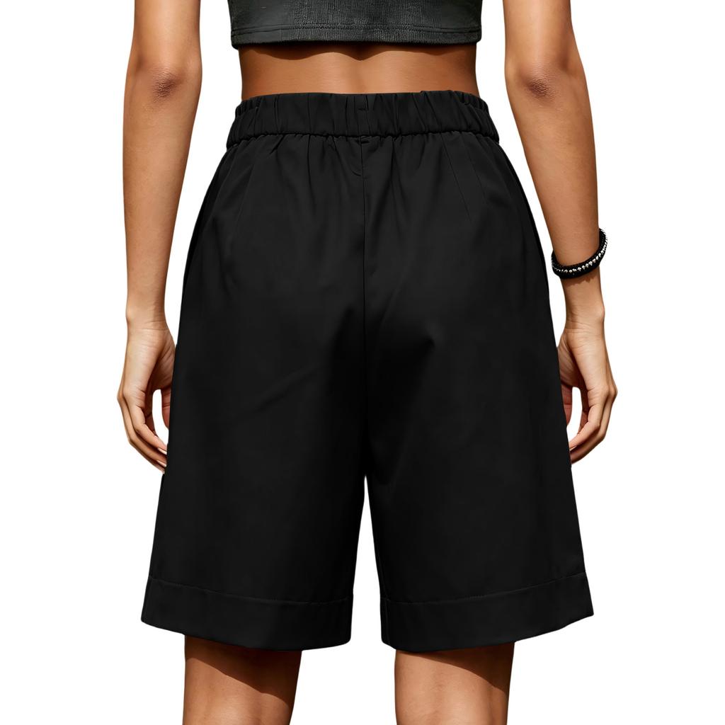 High Waist Casual Women's Shorts with Button Closure and Pockets Relaxed Fit Mid-Thigh Length Summer Bottoms for Everyday Wear