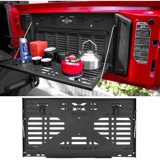 Foldable Tailgate Table for 2007-2024 Jeep Wrangler Jk and Jl, Rear Trunk Folding Storage Rack, Luggage Rack with Molle Panel, Wrangler Camping