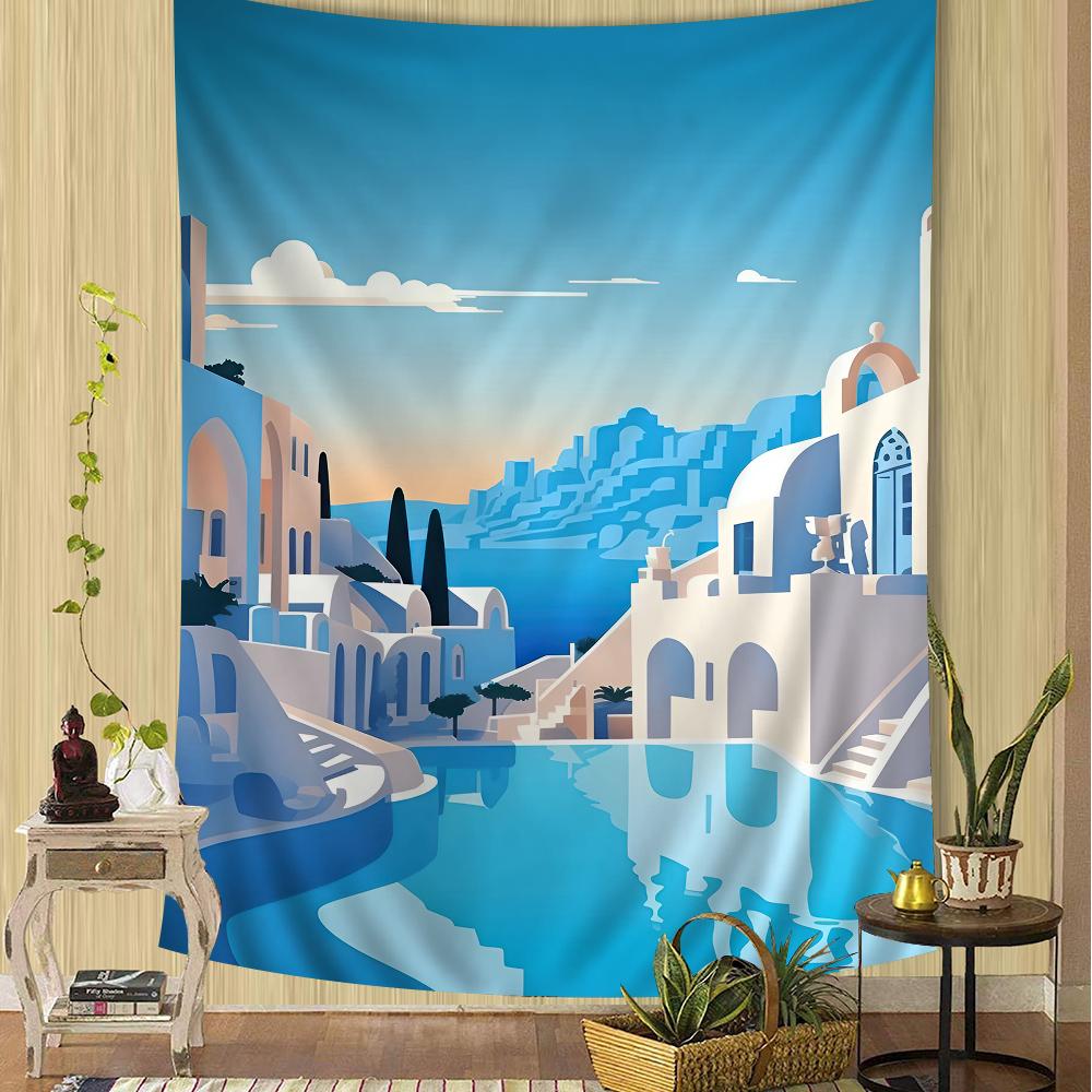 Landscape Nordic Barcelona Santorini Positano Colorful Tapestry Wall Hanging Hanging Tarot Hippie Wall Rugs Dorm Wall Art Decor
