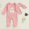 Citgeett Autumn Newborn Baby Girls Fall Romper Letter Embroidery Long Sleeve Jumpsuit Bow Headband Fall Clothes