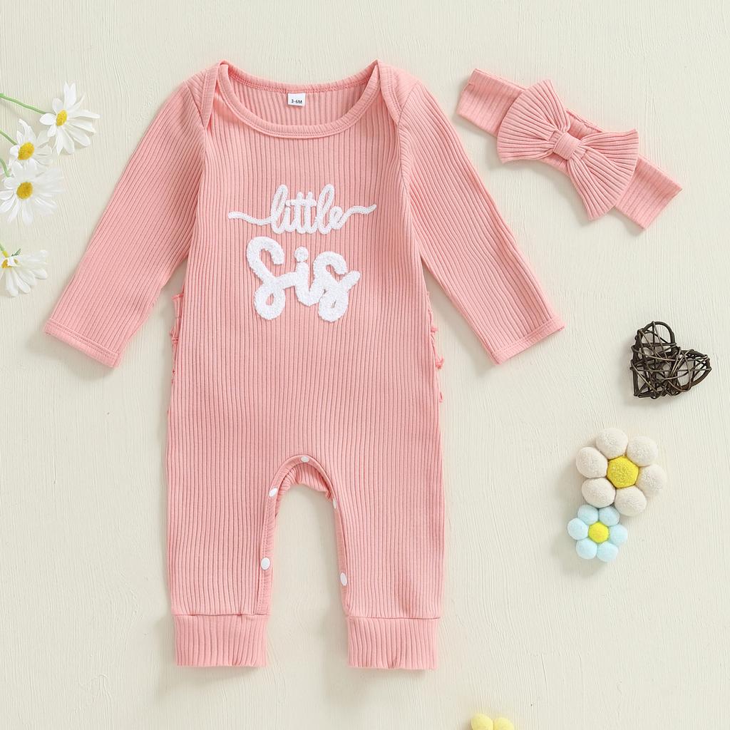 Citgeett Autumn Newborn Baby Girls Fall Romper Letter Embroidery Long Sleeve Jumpsuit Bow Headband Fall Clothes