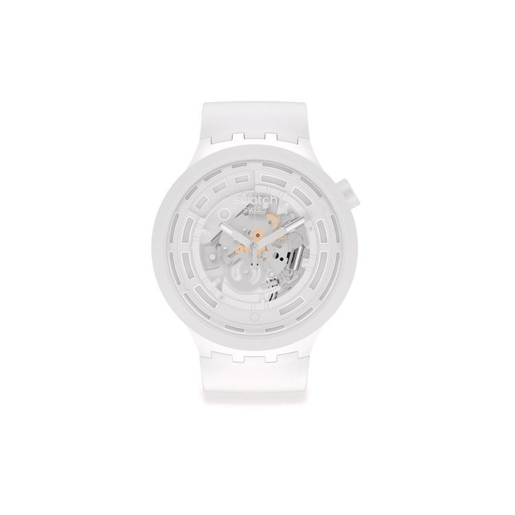 

Swatch Quartz Movement 30M Water Resistant Watch 47Mm Hollow Dial Ceramic Case Silicone Strap Unisex watches SB03W100 White Dial