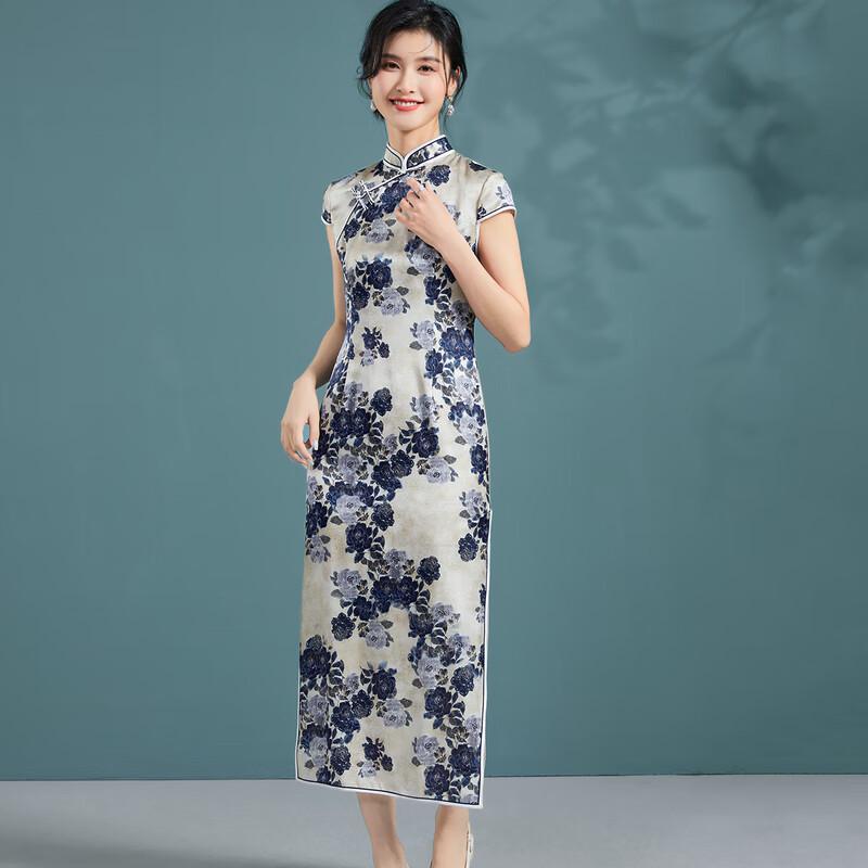 Golden Chrysanthemum New Chinese Style Mulberry Silk Qipao Dress