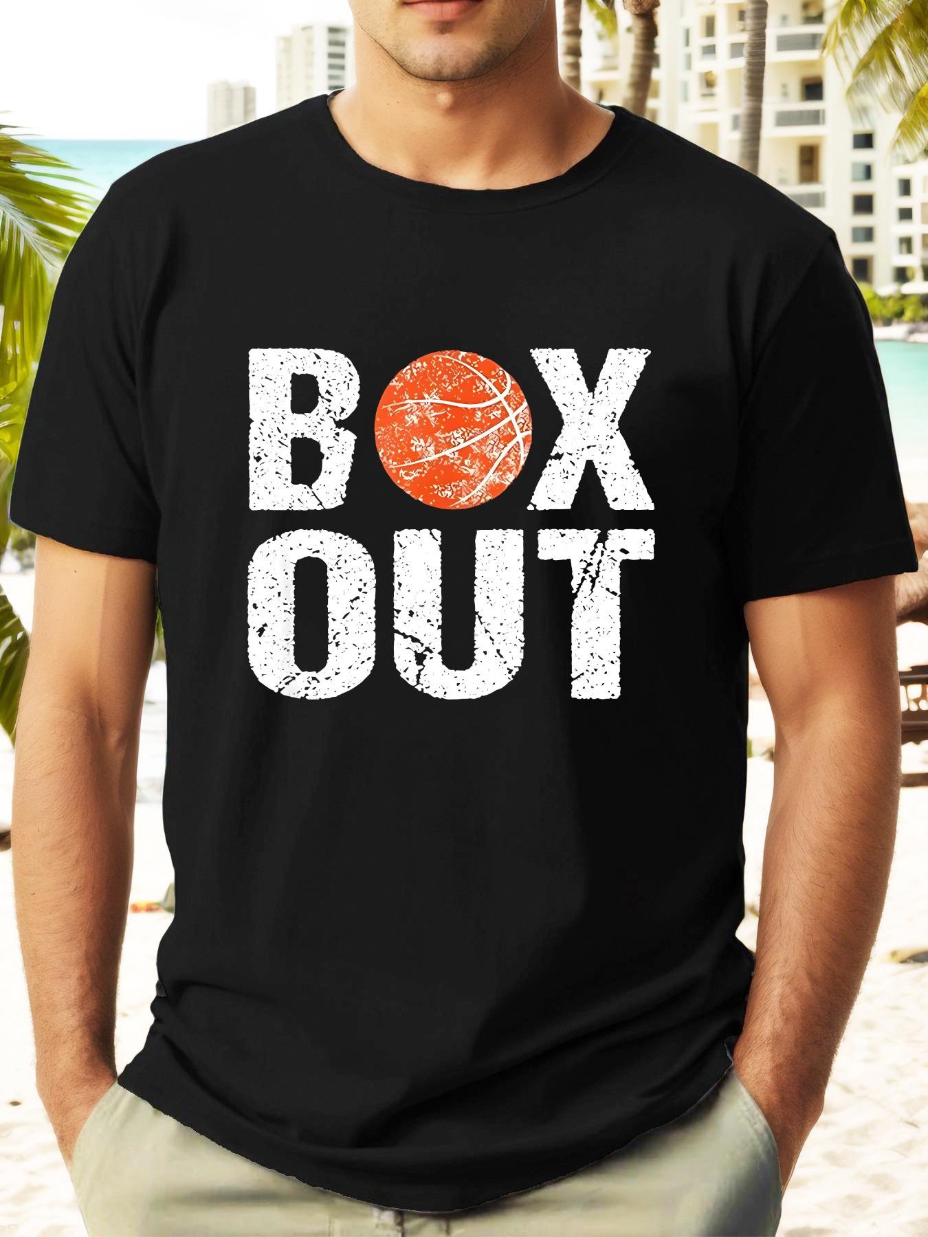 

Retro Basketball Graphic T-shirt - BOX OUT Distressed Print & Orange Basketball Design XXXL