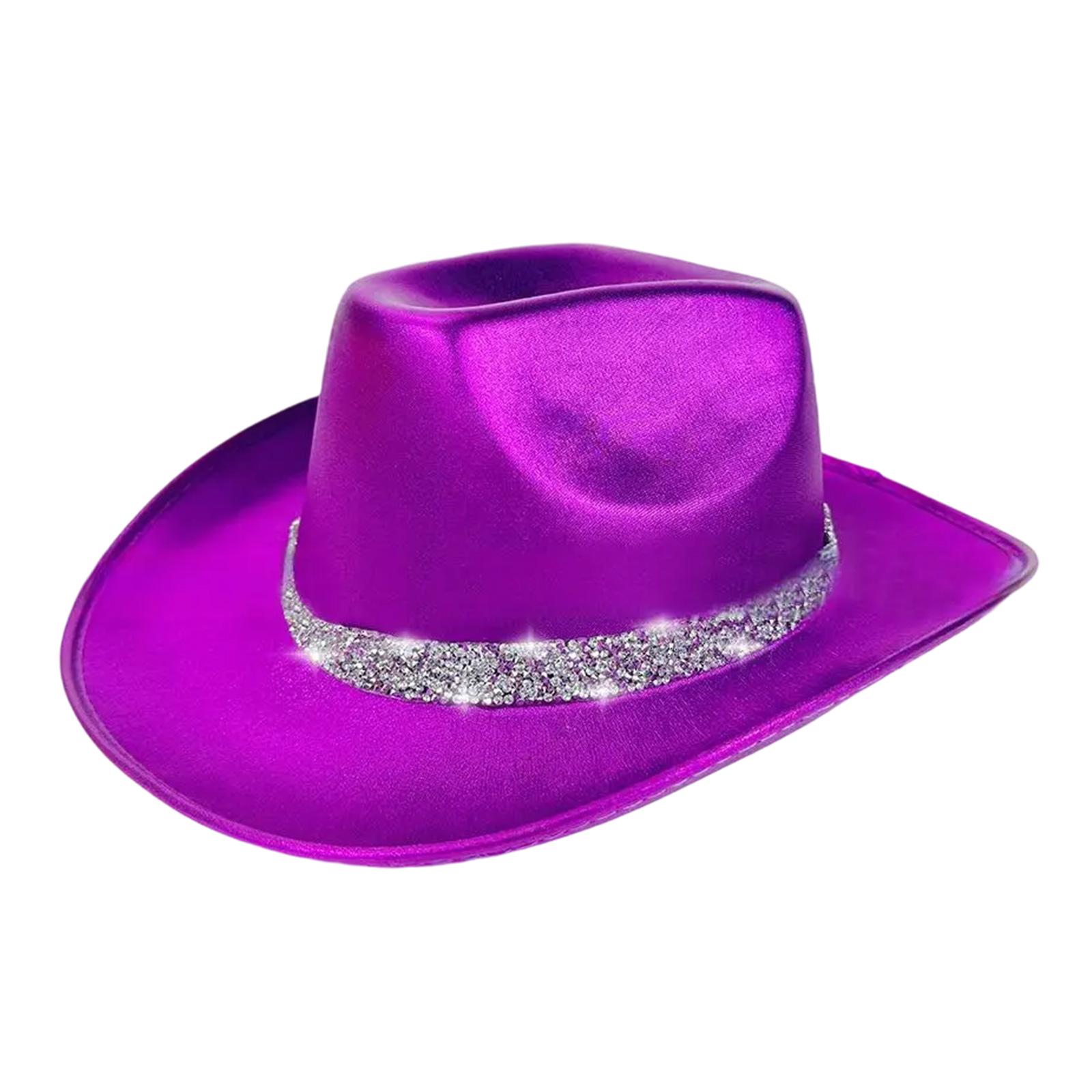 

Eye-catching Crystal Cowboy Hats Bride Hat Panama Hat for Bachelorette Party Cowboy Hats for Club Stage Shows фіолетовий
