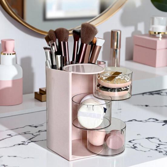 Stojan na štětce na make-up Úložný box Velká kapacita Otočný design Víceúčelový Organizér na náušnice, náramky a vlasové doplňky