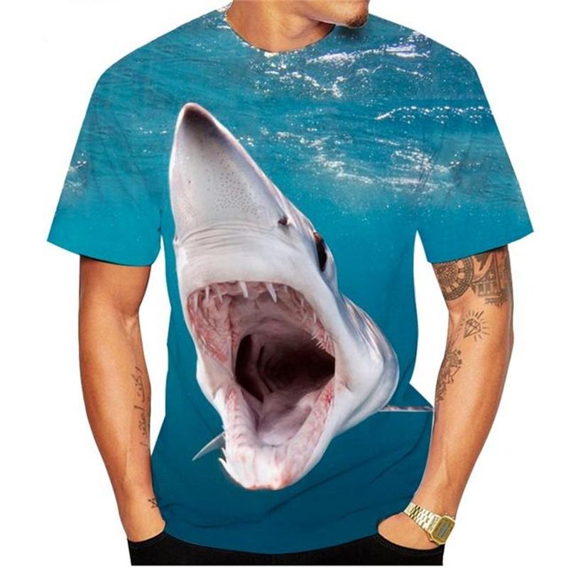 T-shirt Squalo Horror Abbigliamento Uomo Magliette Girocollo Stampate 3D Animale Marino Vacanza All'aperto in Spiaggia Magliette Casual Street