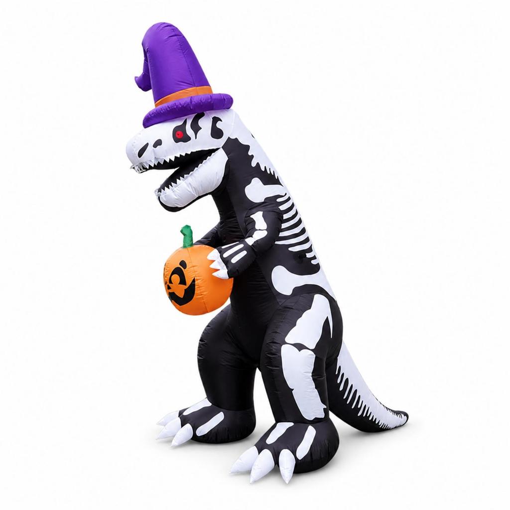 Inflatable Dinosaur with Pumpkin Builtin LED Lights Halloween Yard Decoration for Garden