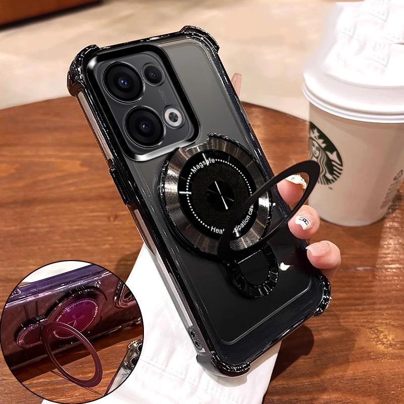 Shockproof Plating Magnetic Bracket Magsafe Case on For OPPO Reno 14 14F13 12 11 Reno14 Reno13 F Pro 13F 12F 11F Silicone Cover