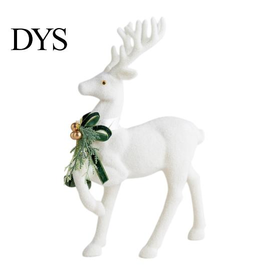 Reusable Tabletop Decoration Pieces White Flocked Elk Ornament, Ribbon Bell Decor 3D Standing Deer Minimalist Ornaments Figurine, Decorative