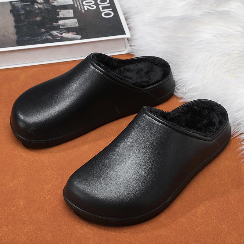Zimowe Męskie Bawełniane Buty Antypoślizgowe Miękka Podeszwa Skórzana Powierzchnia Para Wodoodporne Wewnętrzne Ciepłe Polarowe Wygodne Bawełniane Kapcie
