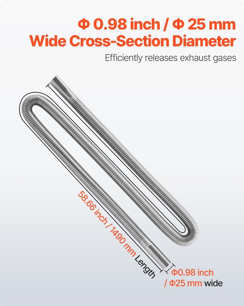Exhaust Hose, 1490mm Stainless Steel Exhausts Hose, Diesel Heater Flexible Exhaust Pipe with 2 Hose Clamps, Exhausts Hoses Kit Diesel Heater