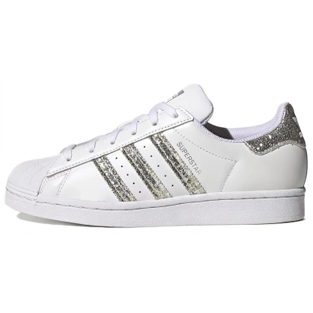 Adidas Womens Superstar 'Glitter' (women's sizes) Cloud White / Silver Metallic / Silver Metallic Skate Shoes FZ4445