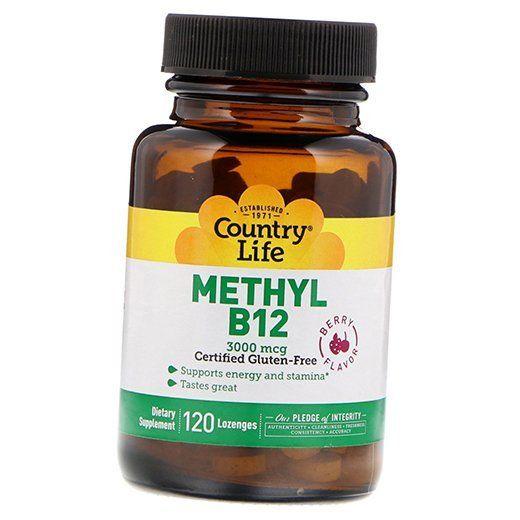 Метилкобаламин и Фолиевая кислота, Methyl B12 3000, Country Life  50леденцов Ягода (36124054)