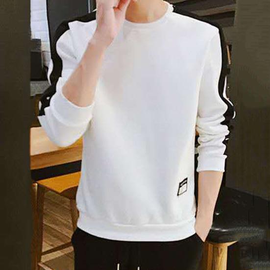 Men Shirt Contrast Colors O Neck Pullover All Match Spring T-shirt for Daily Wear