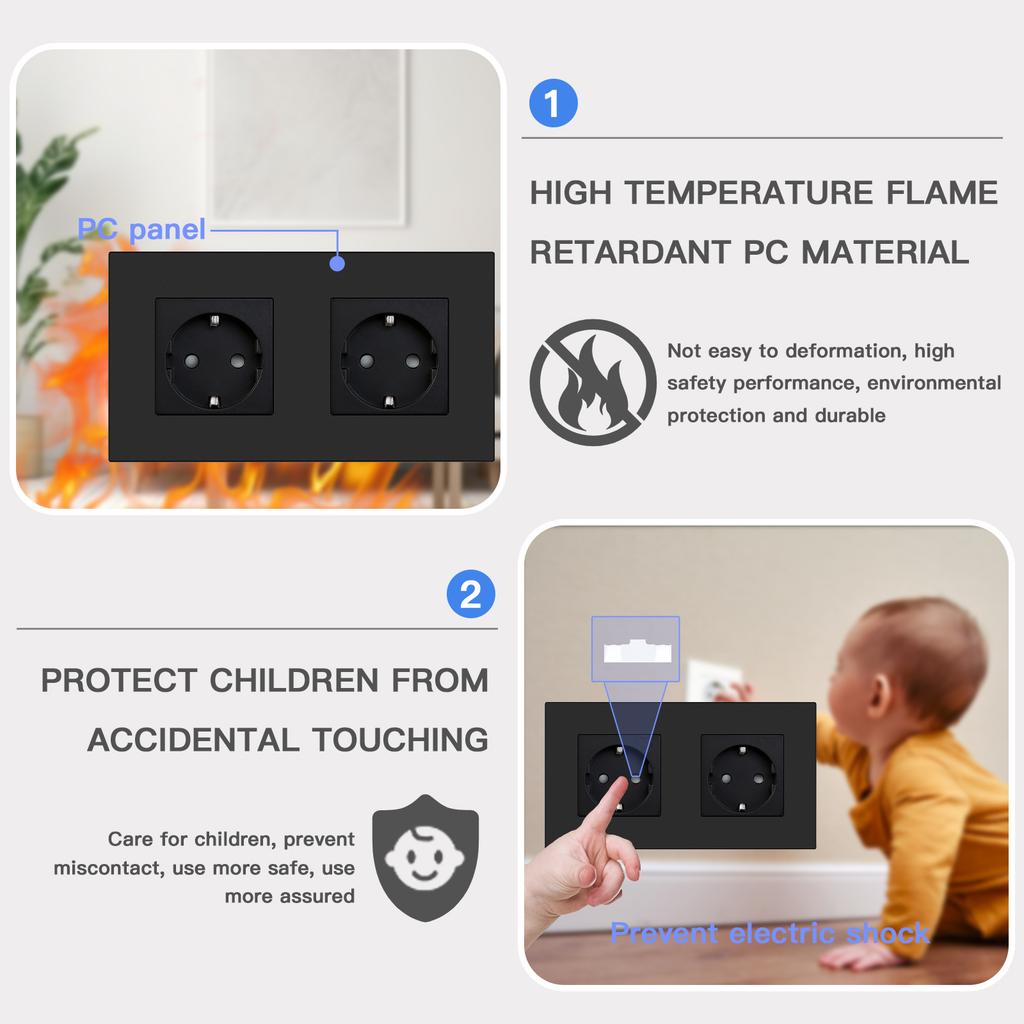 BSEED Einzelne EU-Wandsteckdose Doppel-USB-Steckdosen Typ C Dreifache Steckdosen Vier Steckdosen USB-C-Anschluss 2,1A Kunststoffrahmen