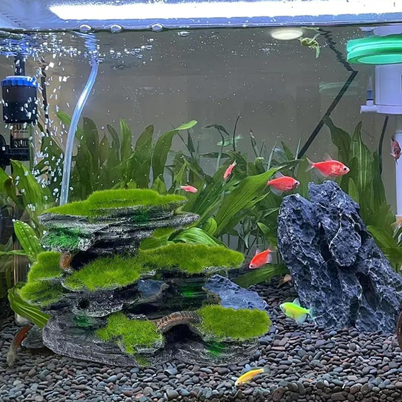 Aquarium Bergansicht Stein, Aquariumansicht Stein, Moosbewachsenes Aquariumversteck, Tauchfähige Harz-Aquariendekorationen Groß