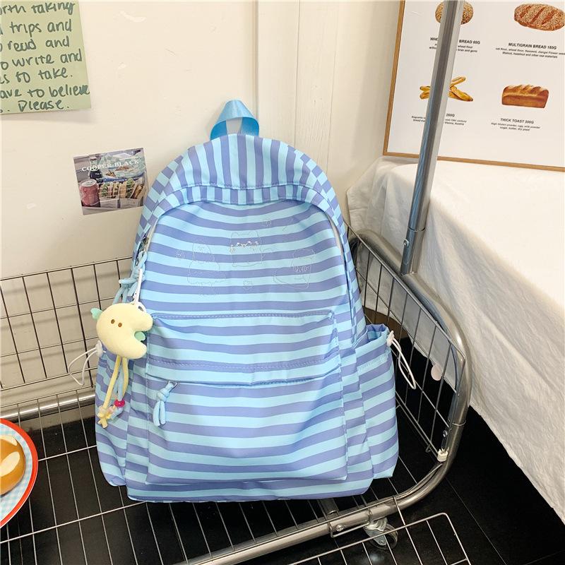 The New Schoolbag Is High-value, Fresh and Sweet, Striped Backpack, Lightweight and Large-capacity Backpack for Junior and High School Students.