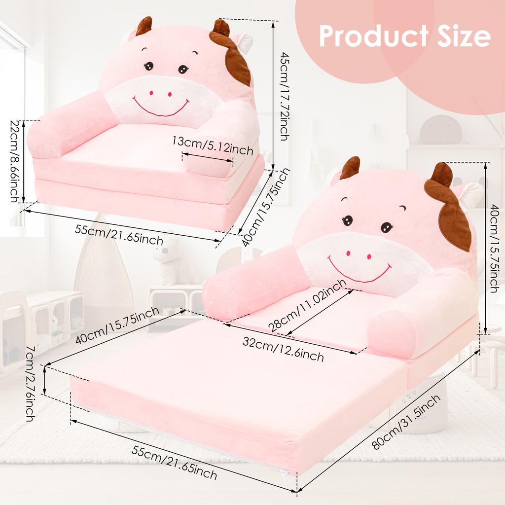 Folding Kids Sofa 2 In 1 Baby Seat Chair  Comfortable Foam Filled Children Reading Armchair Toddler Sleeping Couch for Bedroom