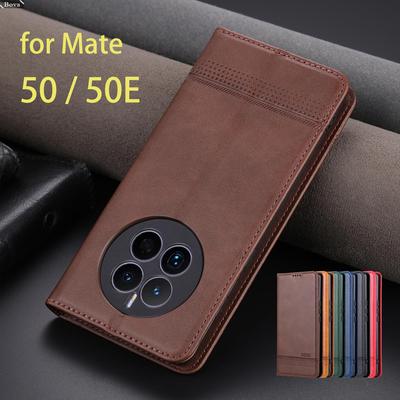 Deluxe Magnetic Adsorption Leather Fitted Case for Huawei Mate 50 / Mate 50E Flip Cover Protective Case Capa Fundas Coque