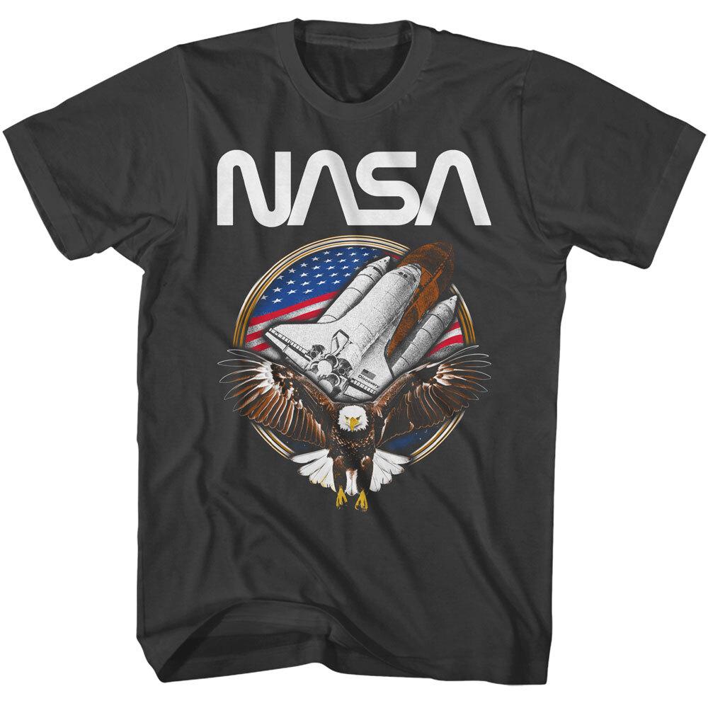 NASA Logo Shuttle USA Flag Flying Bald Eagle Men T Shirt Space Exploration L