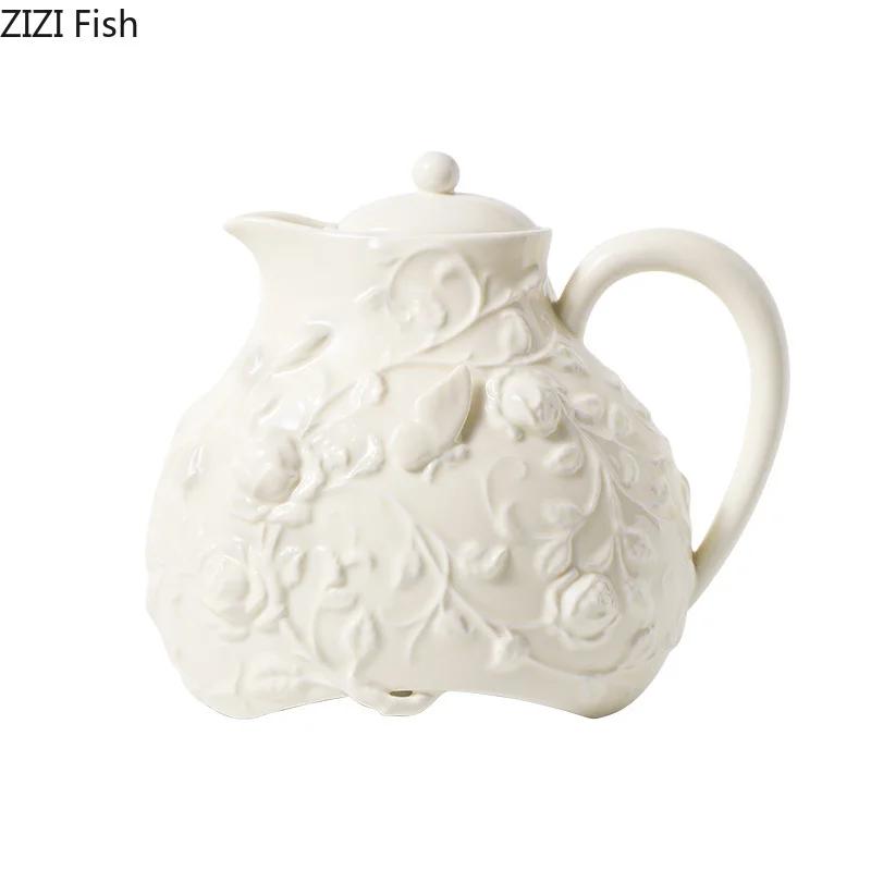 White Floral Relief Classical Ceramic Cup&saucer Dining Table Coffee Mug Milk Mugs Afternoon Tea Teacup Fruit Juice Container