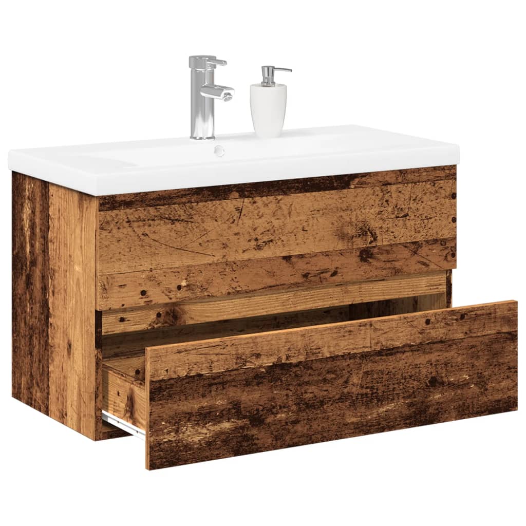 Bathroom Vanity with Built In Basin Rustic Wood Look